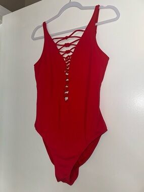 Bleu Rod Beattie Red Lace-Up One-Piece Women’s Swimsuit Size 10